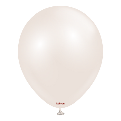12-inch round creamy beige latex balloon with a slight sheen and knotted end.