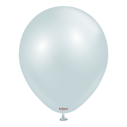 Light blue latex balloon with a smooth, glossy finish, inflated and tied at the base.