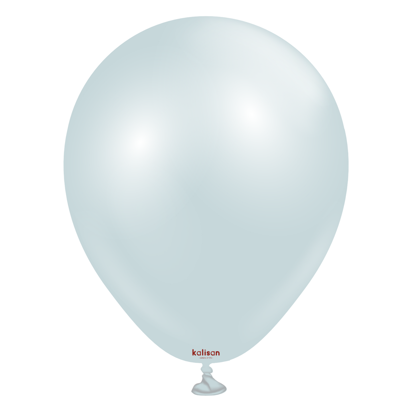 Light blue latex balloon with a smooth, shiny surface and a tied end.