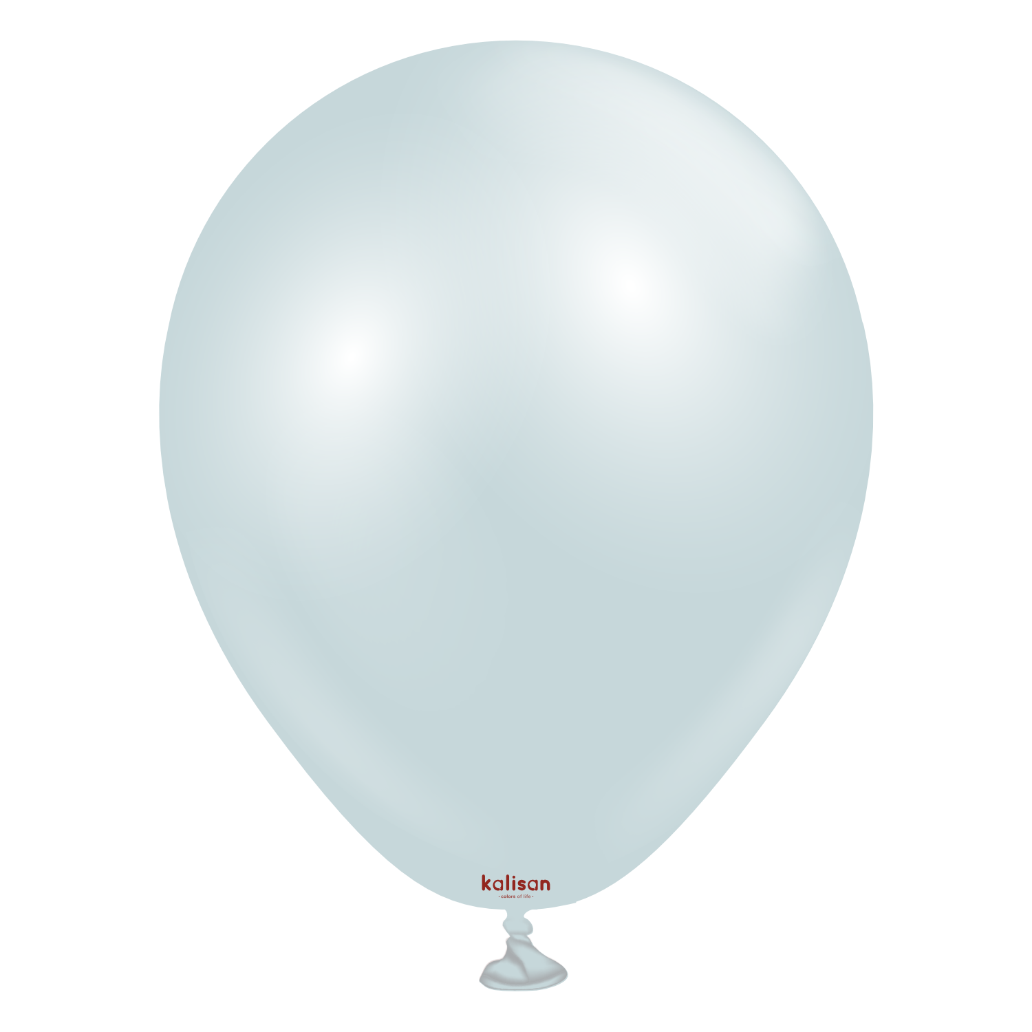 Light blue latex balloon with a smooth, shiny surface and a tied end.