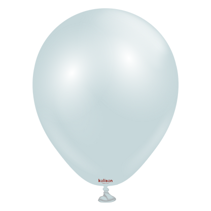 Light blue latex balloon with a smooth, shiny surface and a tied end.
