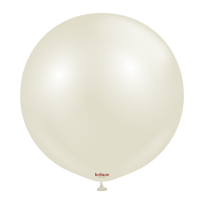 Large round ivory white latex balloon with a smooth, glossy surface and a small tied end.