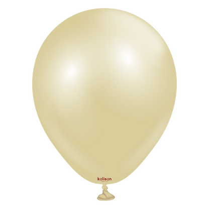 5-inch round antique gold latex balloon with a glossy finish and small tied end.