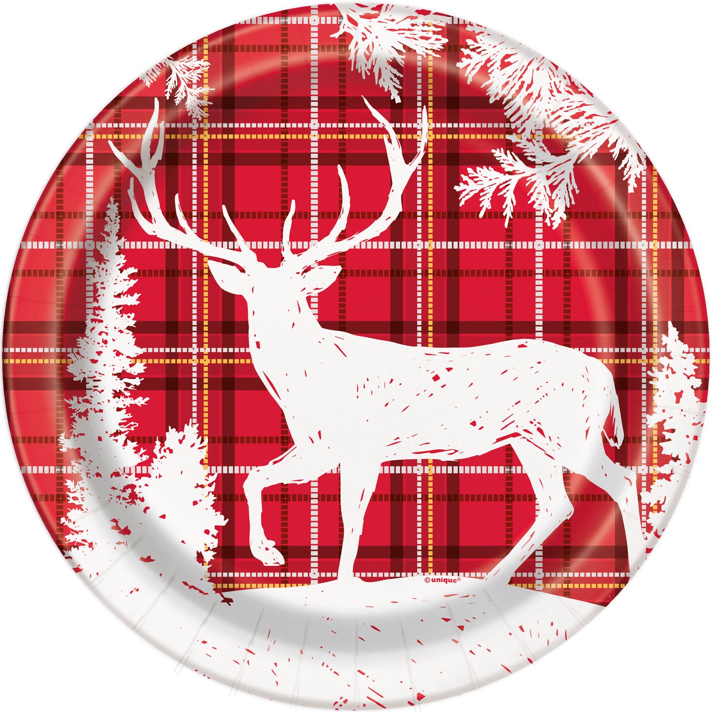 Plaid Deer Christmas 9 inch Plate 8ct