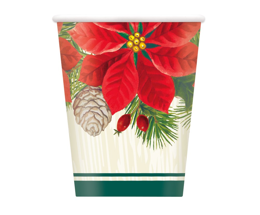 Red and Green Poinsettia Christmas 9oz Paper Cup 8ct