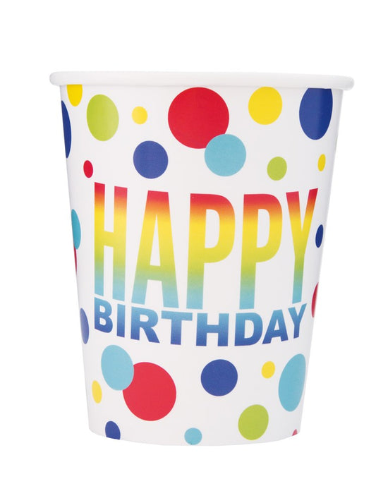 Taza de cumpleaños Rainbow Spot 9oz 8ct