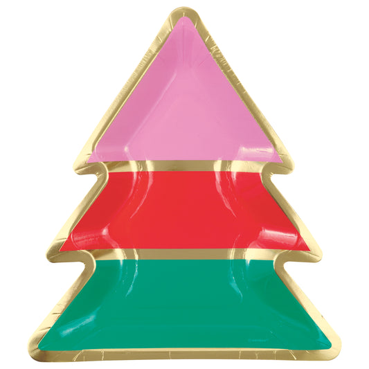 Vibrant Christmas Tree Shape Plate 8ct