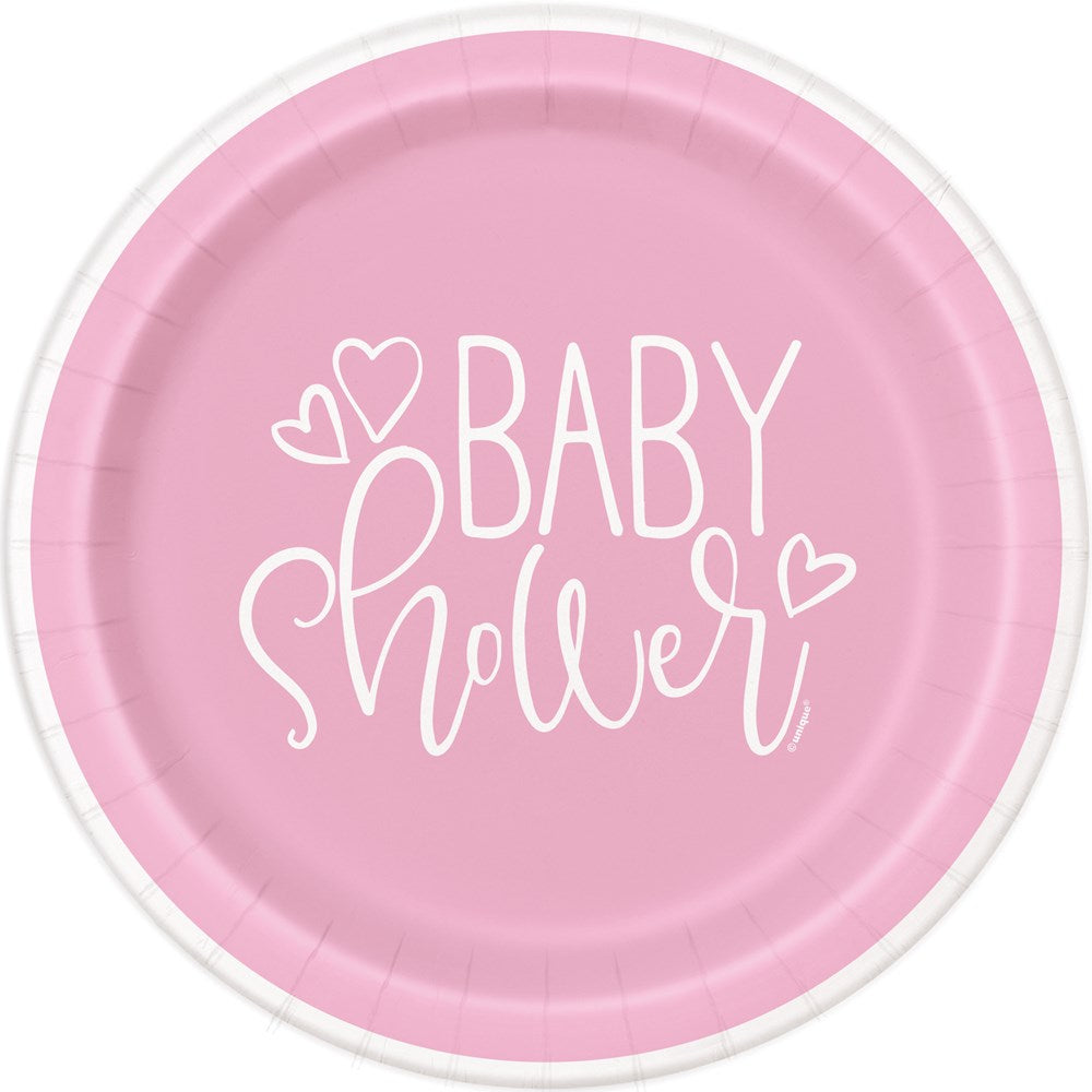 Baby Shower Corazón - Plato Rosa 7in 8ct