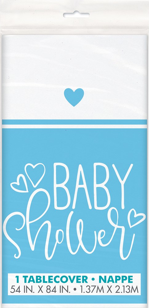 Blue Hearts Baby Shower Rectangular Plastic Table Cover, 54" x 84"