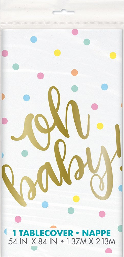 Oh Baby Gold Baby Shower Rectangular Plastic Table Cover, 54" x 84"