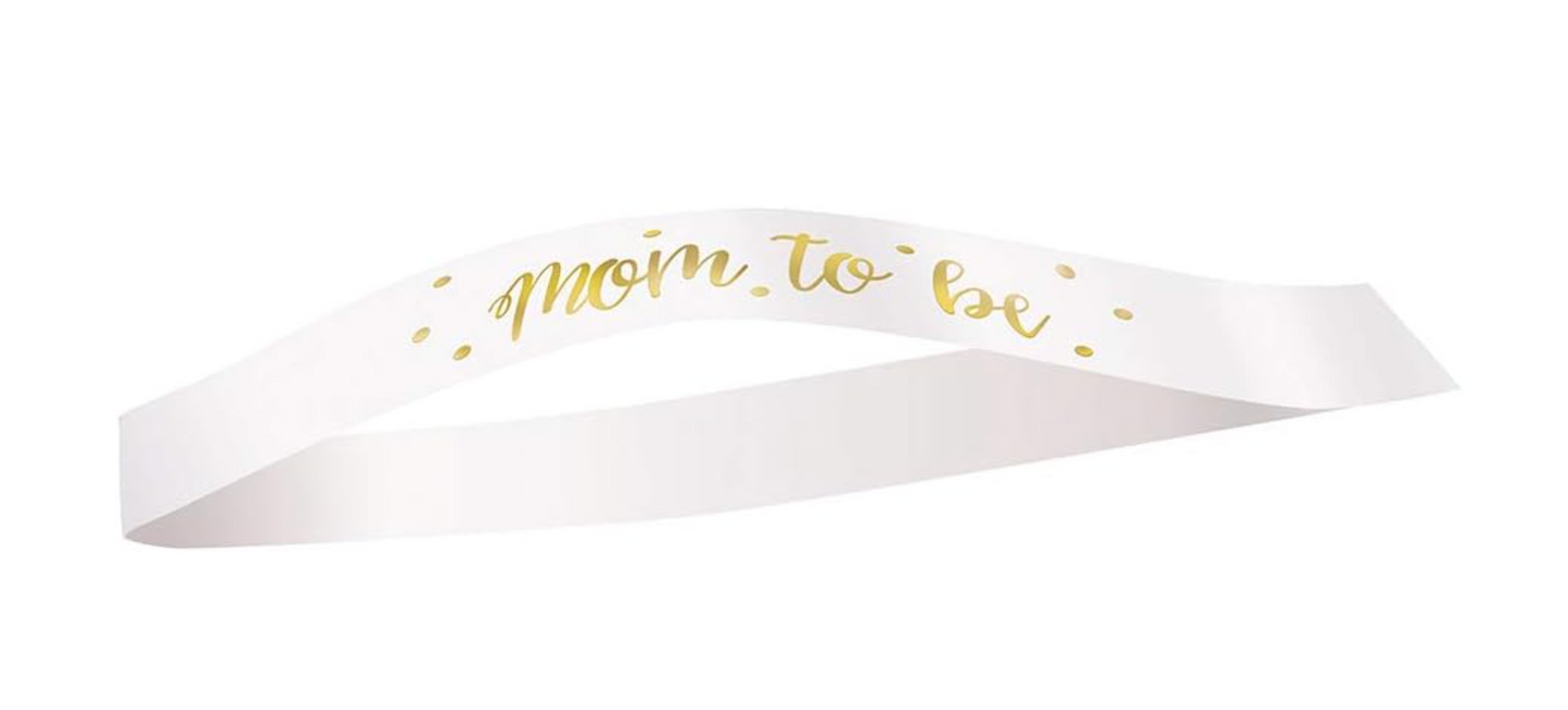Fajín de satén Mom to Be dorado y blanco