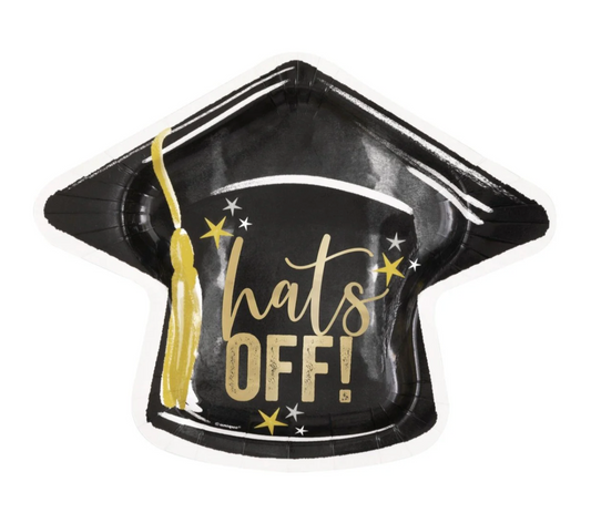 Golden Star Grad Cap Shaped Plate 8ct