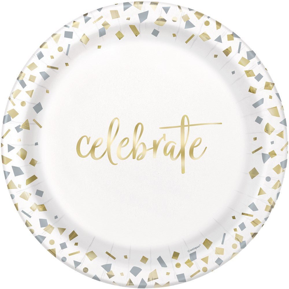 Foil Gold Confetti Celebration 9 inch Plate 10ct