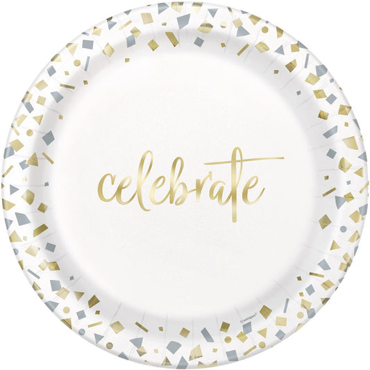 Foil Gold Confetti Celebration 9 inch Plate 10ct