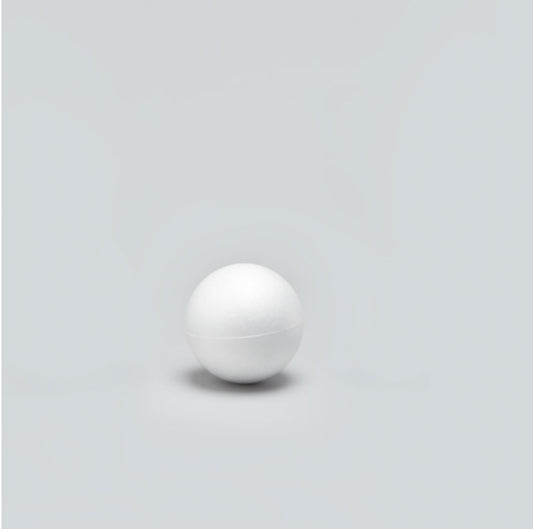 White 6-inch smooth styrofoam ball with matte finish on light gray background.