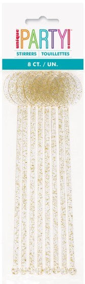 Plastic Gold Glitter Cocktail Stirrer 8ct