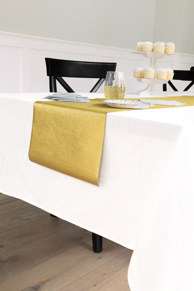 Camino de mesa de plástico con purpurina dorada