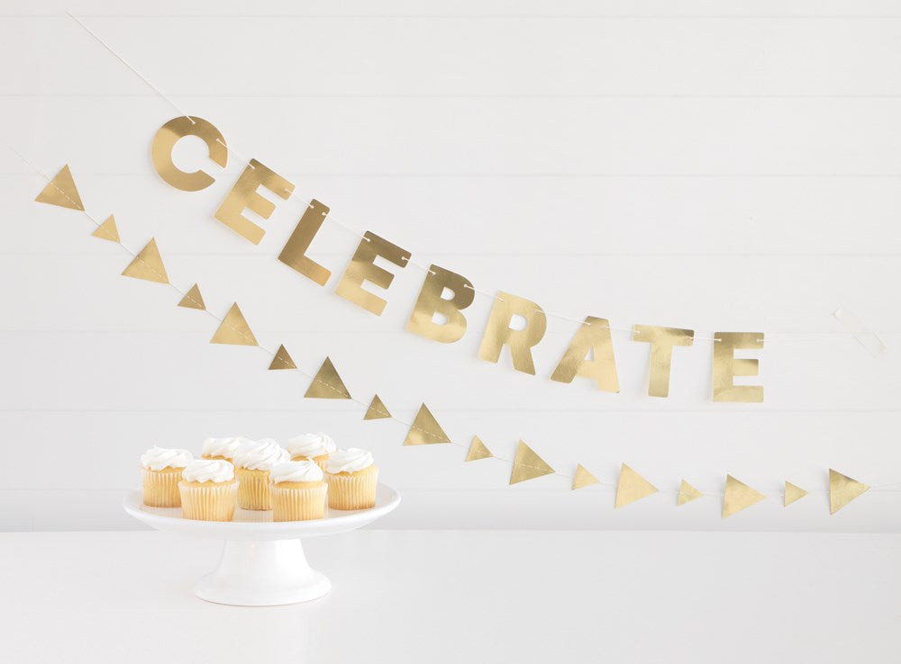 Gold Celebrate Paper Garland Set 2pc