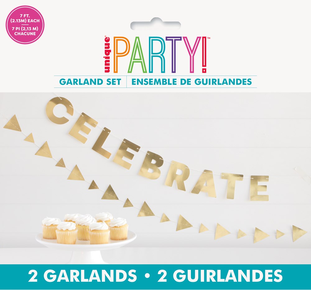 Gold Celebrate Paper Garland Set 2pc