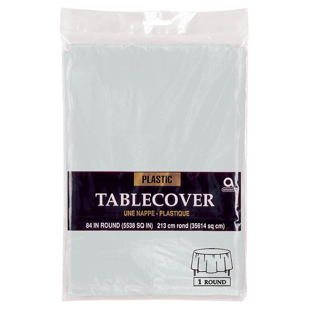 Round Plastic Table Cover Silver 84 inch 1ct