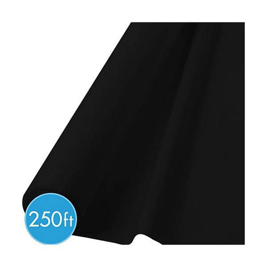 Roll of jet black jumbo tablecover fabric, 40 inch wide, 250 feet long.
