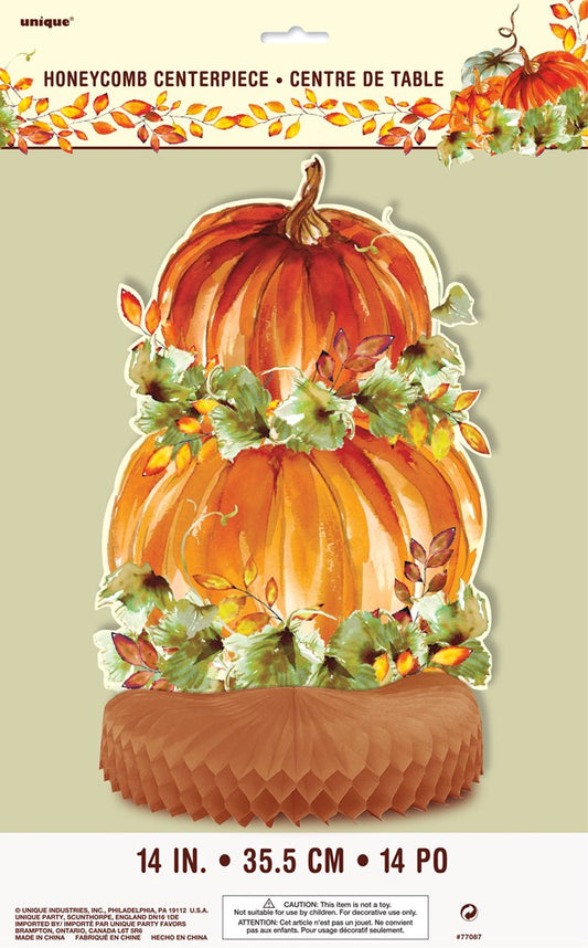 Watercolor Fall Pumpkins Honeycomb Centerpiece, 14"