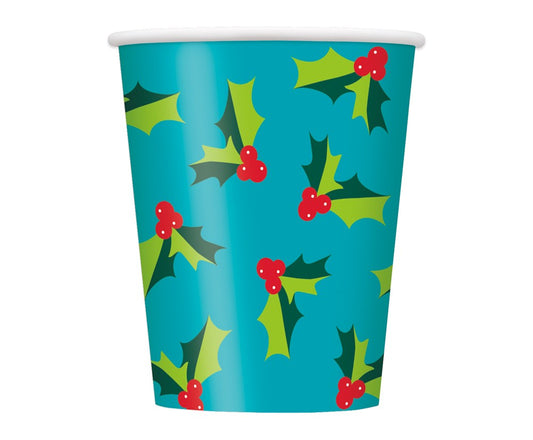 Vaso de papel Holly Santa 9Oz 8ct