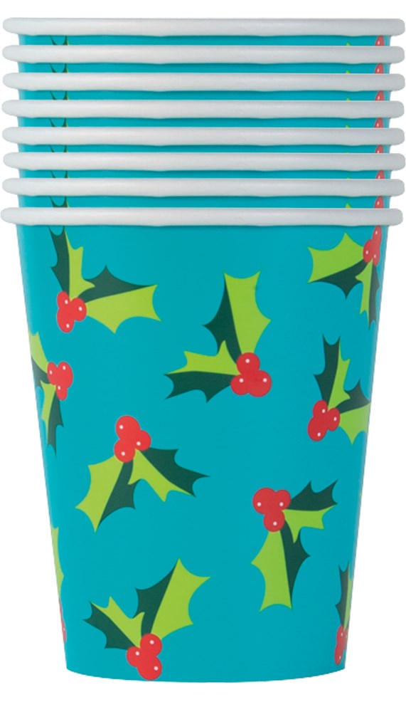 Vaso de papel Holly Santa 9Oz 8ct