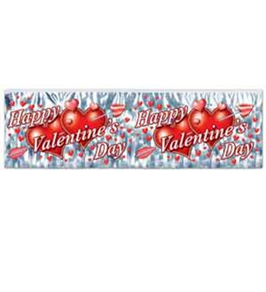 Valentine’s Day banner with red hearts, raspberries, and repeated “Happy Valentine’s Day” text on a light blue background.