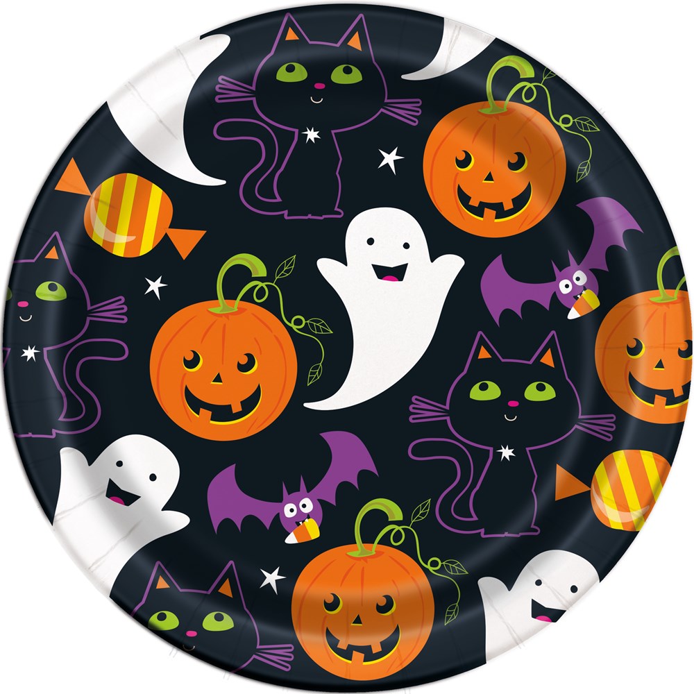 Cat and Pumpkin Halloween 7in Plate 8ct