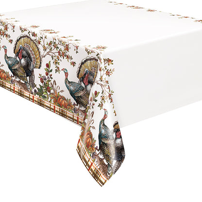 Thanksgiving Plaid Turkey Plastic Tablecover 54 inch x 84 inch 1ct