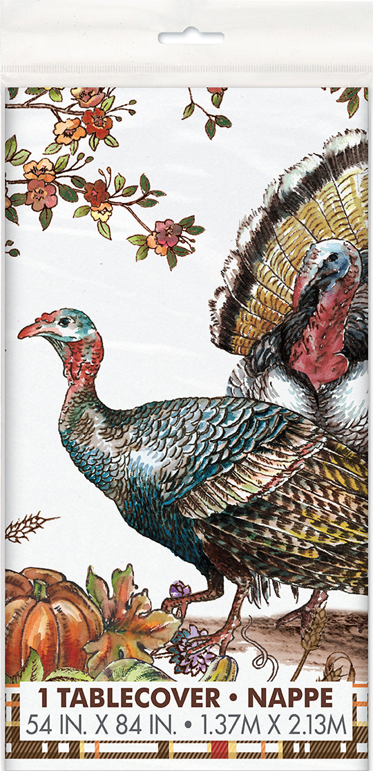 Thanksgiving Plaid Turkey Plastic Tablecover 54 inch x 84 inch 1ct