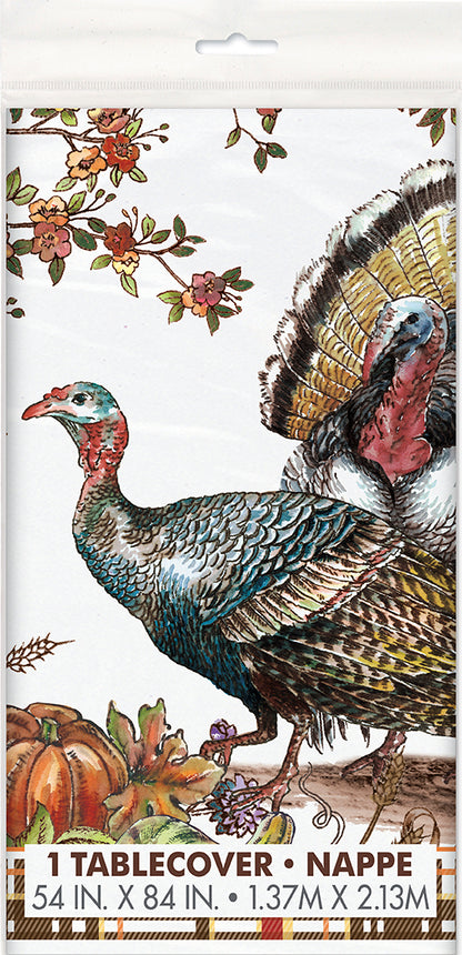 Thanksgiving Plaid Turkey Plastic Tablecover 54 inch x 84 inch 1ct