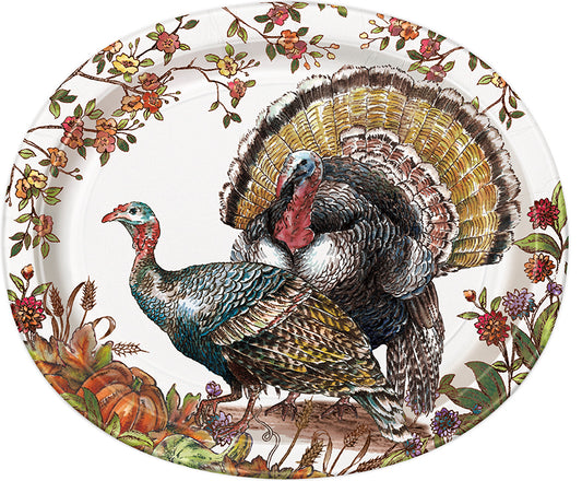 Thanksgiving Plaid Turkey 12 inch Oval Paper Plates 8ct