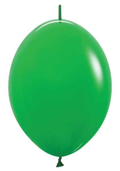 Glossy shamrock green latex balloon with a smooth, oval shape and tied end.