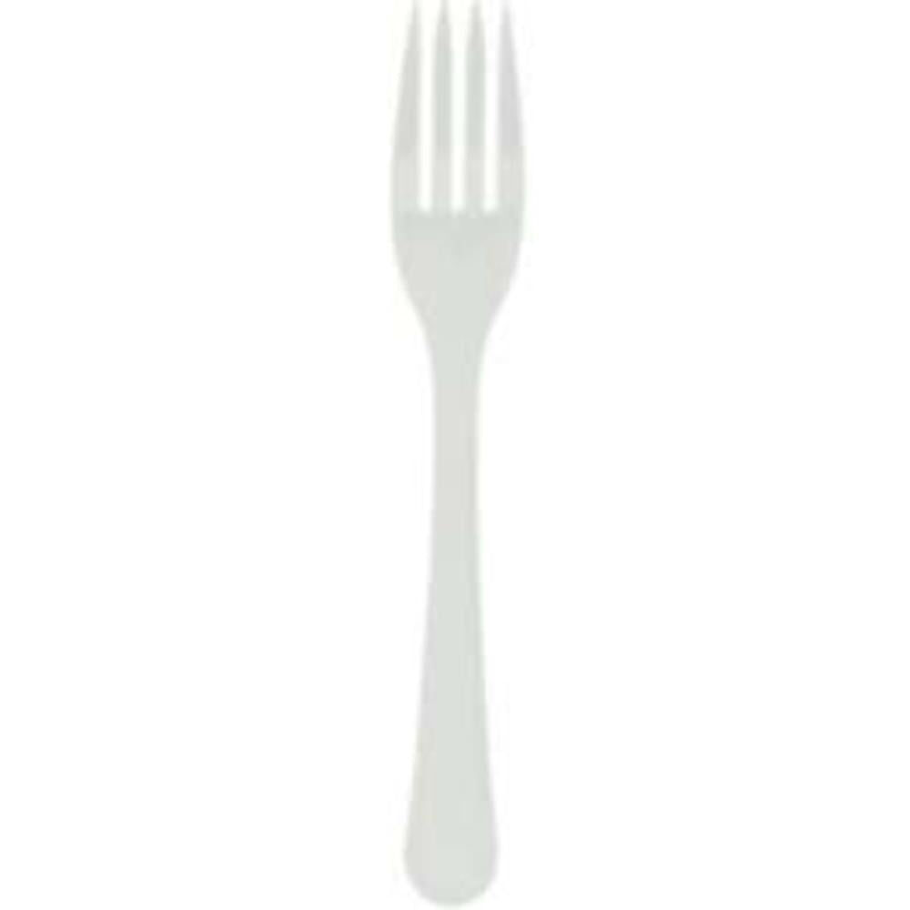 Simple white plastic fork with four tines and a smooth handle.