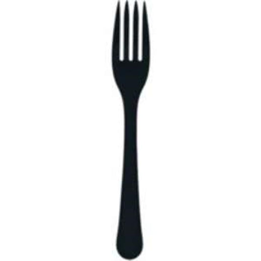 Black matte plastic fork with four tines and a rounded handle.