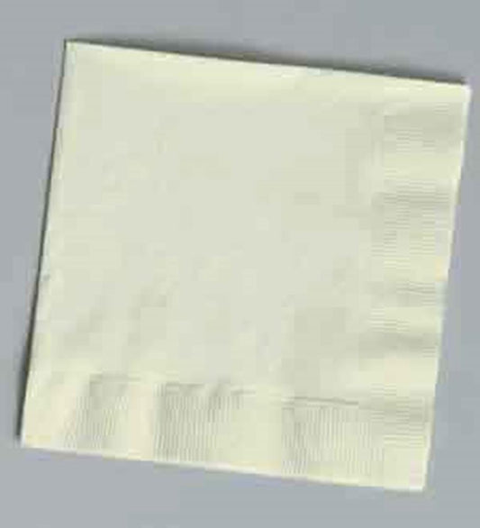 Ivory square paper napkin with subtle embossed border, soft texture, 2-ply layers.