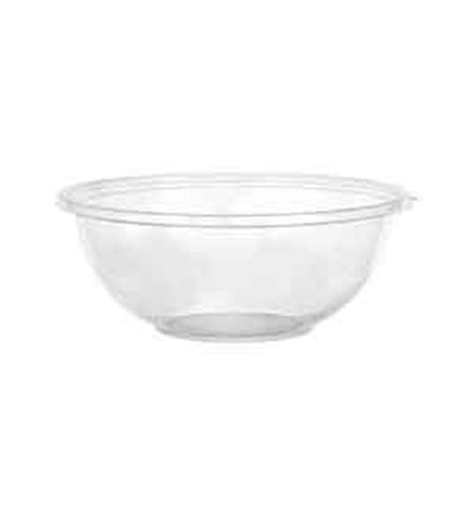 Clear round soft plastic bowl with smooth rim, 80oz capacity, lightweight and glossy finish.