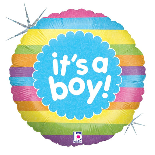 Betallic It's A Boy Rainbow Stripes 4 inch Holographic Balloon 1ct