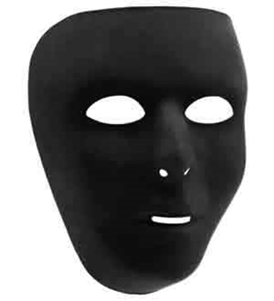 Matte black full face mask with eye, nose, and mouth openings in smooth finish.
