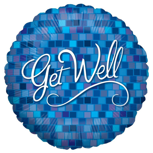 Betallic Get Well Blue Squares 18 inch Foil Balloon 1ct