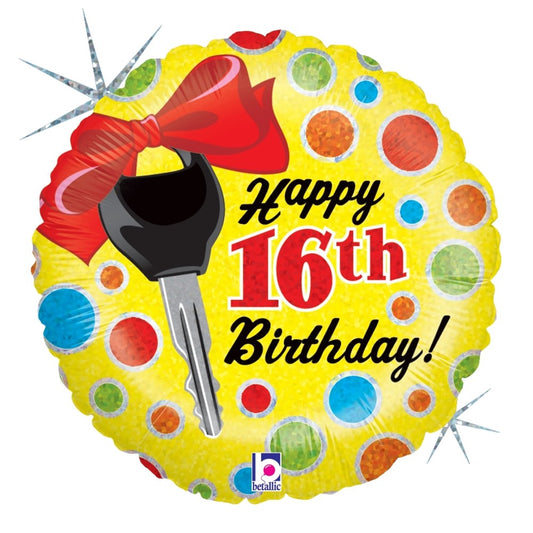 Betallic 16th Birthday Dots 18 inch Holographic Balloon 1ct