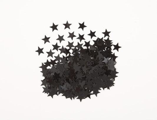 Black star-shaped confetti scattered on white surface, 0.5oz pack.
