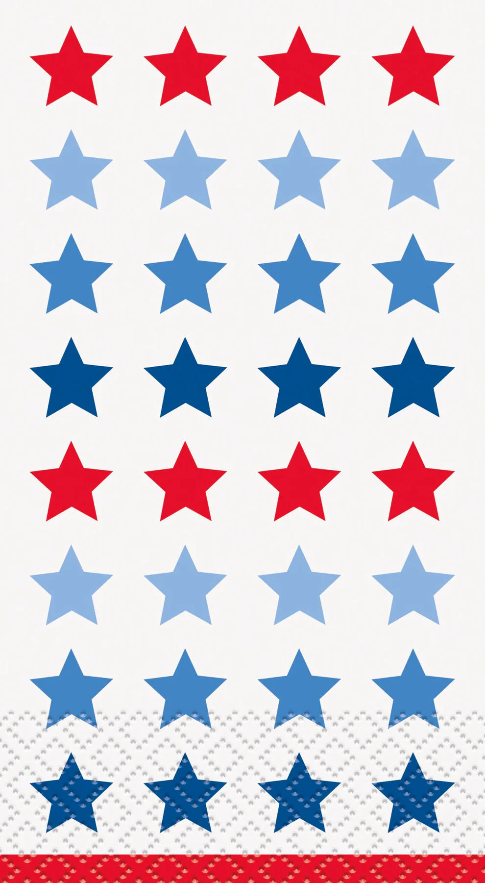 Pack of 16 USA-shaped guest napkins with red, white, and blue star patterns on textured white paper.