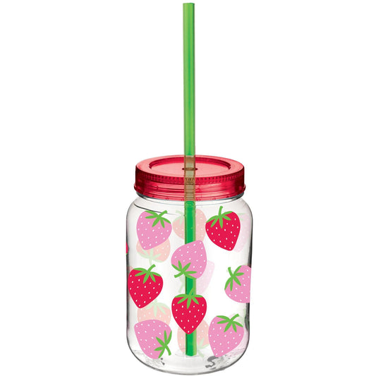 Summer Strawberry Mason Cup with Straw