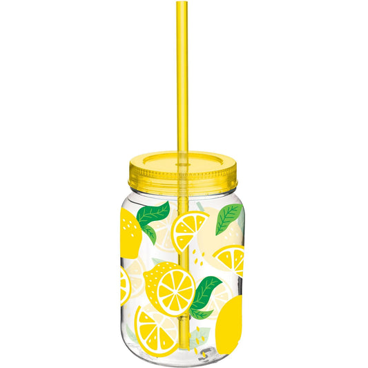 Summer Lemon Mason Cup with Straw