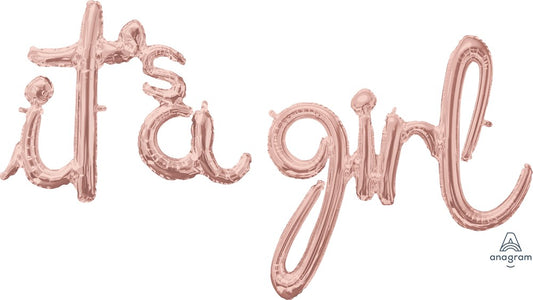 Globo Anagrama Letra It's a Girl 60x29 oro rosa