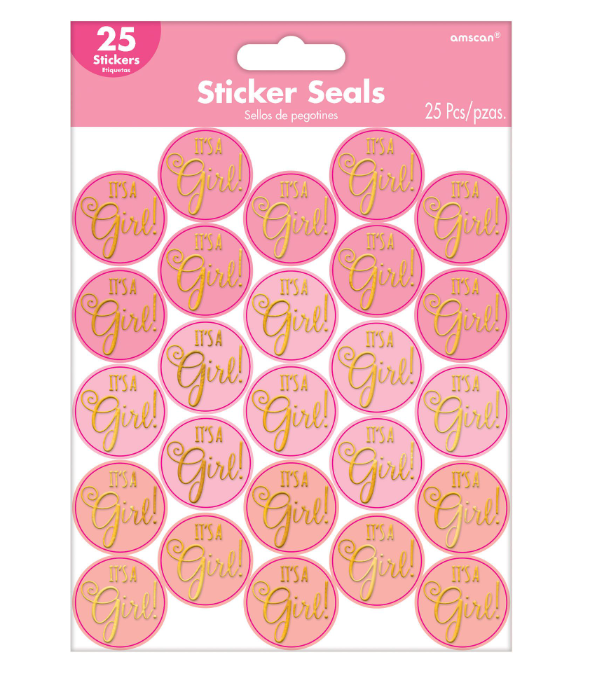 Baby Shower Sticker Seals for Girl 25ct