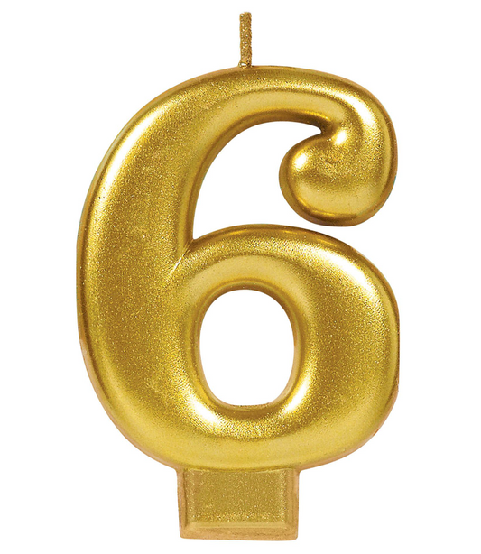 Metallic Gold Number 6 Candle